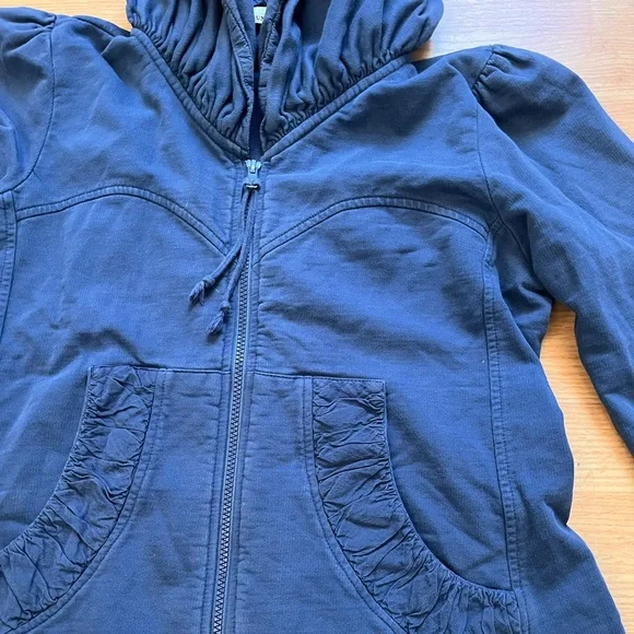 Prairie Underground zip up navy hood tunic organic cotton XL long cloak pockets - Picture 2 of 9